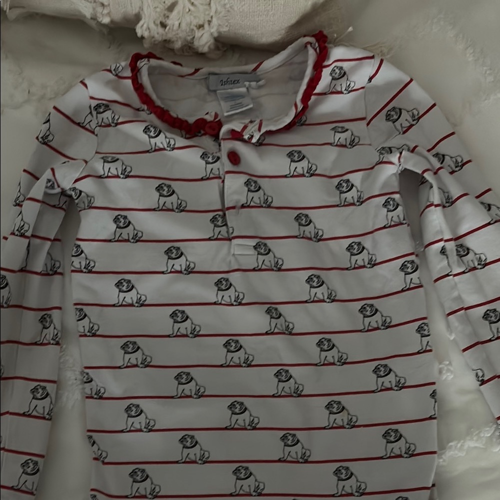 White and Red Striped UGA Bulldog Print Long Sleeve PJ set gently worn